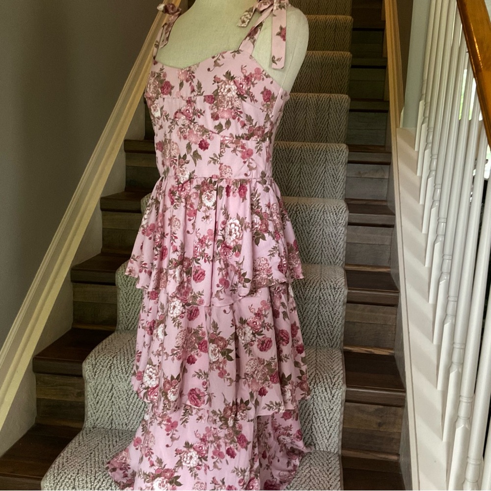 Trixxi Floral Pink Tiered Dress